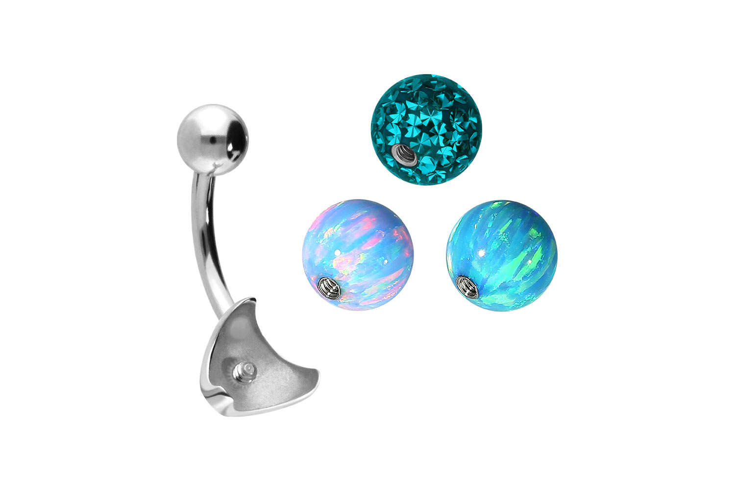 Titan Bananabell Piercing mit Innengewinde 3ER KUGELMIX